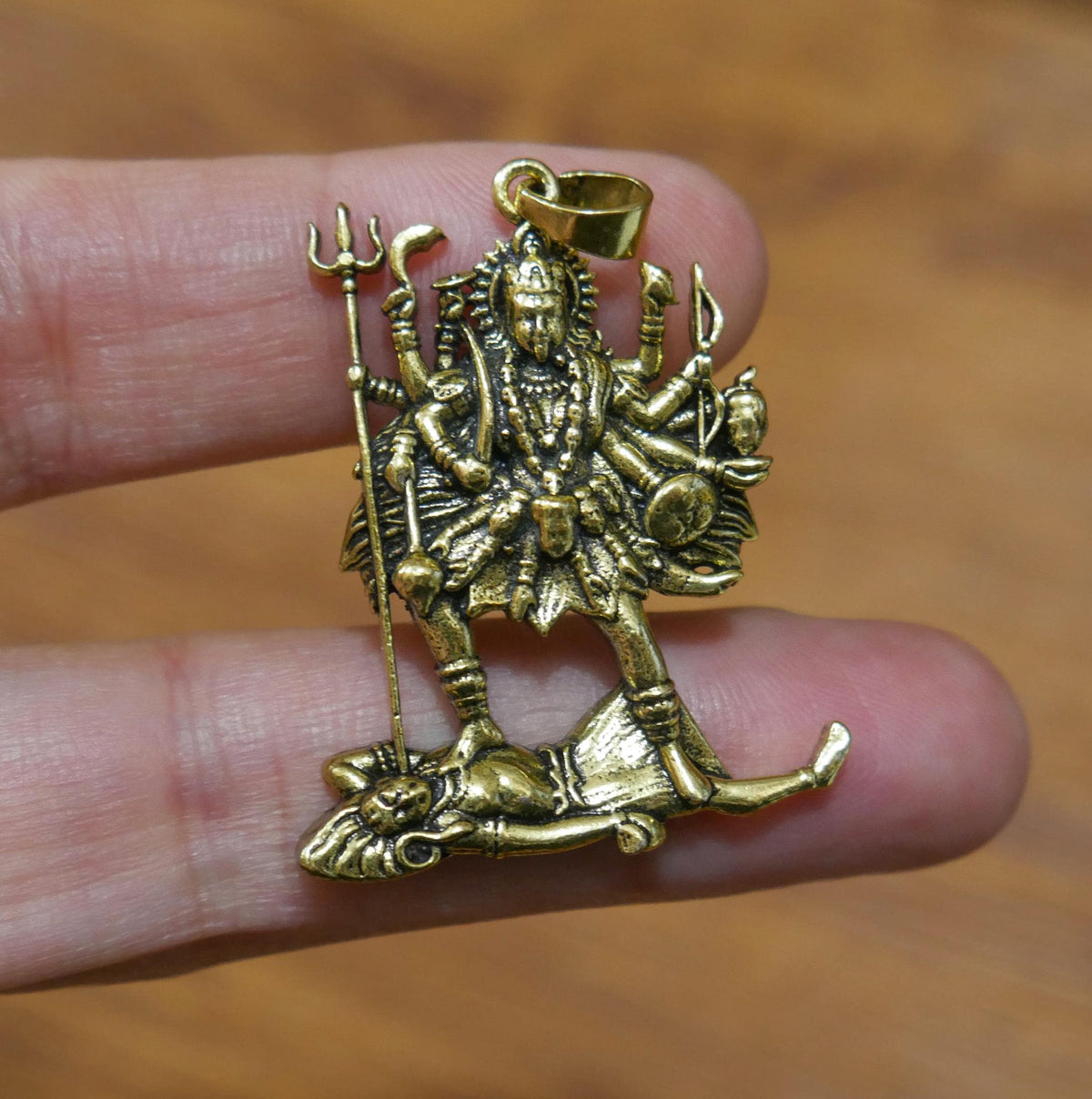 Kali Maa Pendant Brass | Hindu Goddess Kali Standing on Shiva Spiritual Jewelry Gift | Divine Feminine Protection Amulet