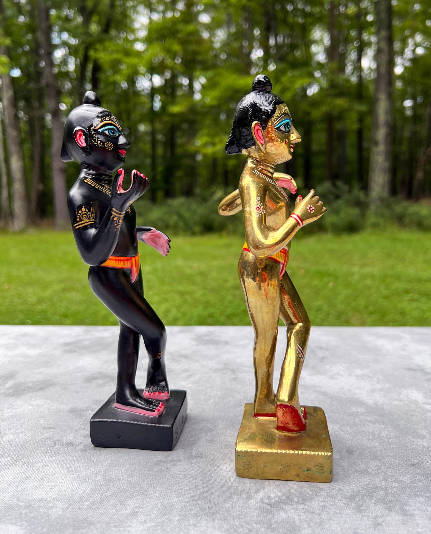 8.5" Vintage Brass Hand-painted Krishna Balaram Deities Complete Dresses Jewelry