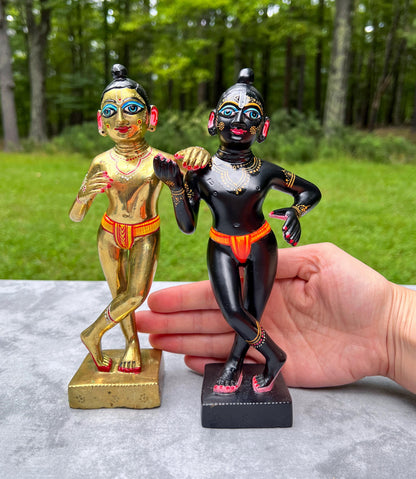 8.5" Vintage Brass Hand-painted Krishna Balaram Deities Complete Dresses Jewelry