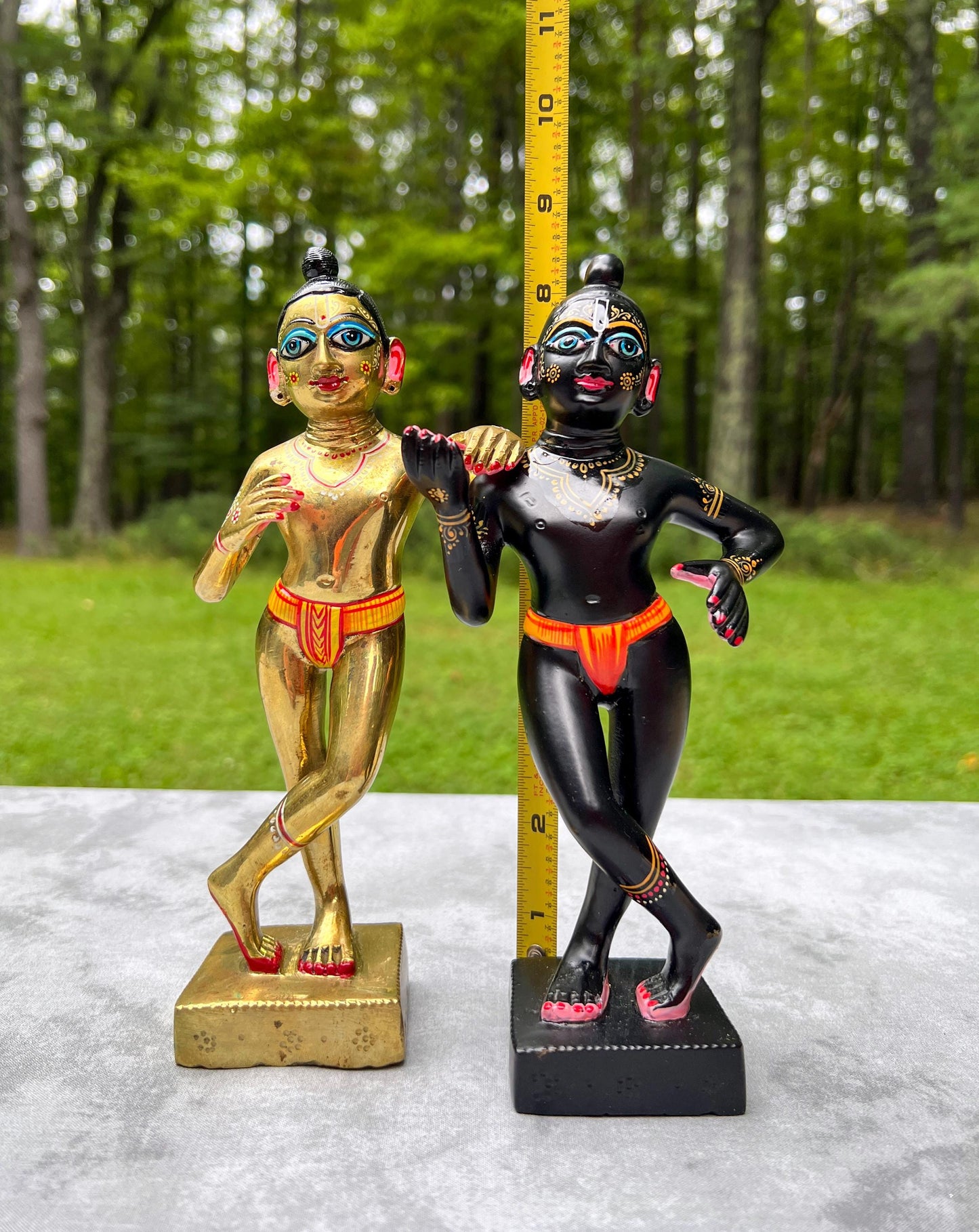 8.5" Vintage Brass Hand-painted Krishna Balaram Deities Complete Dresses Jewelry