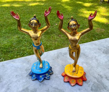 15" Vintage Brass Large Gaur Nitai Deity Statue Complete with Dresses