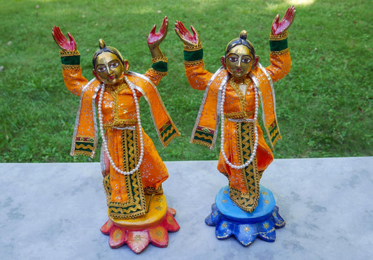 15" Vintage Brass Large Gaur Nitai Deity Statue Complete with Dresses