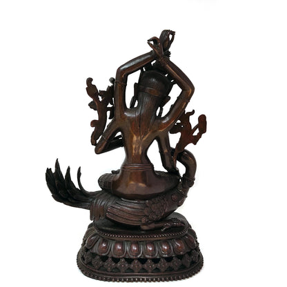Tibetan Bronze Saraswati Goddess Tara Riding Hamsa Statue - 12.25" Tall
