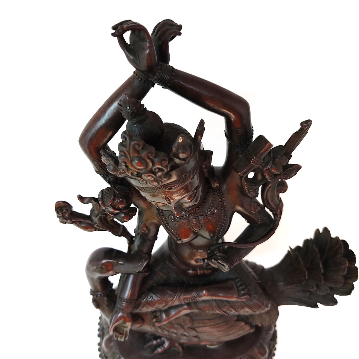 Tibetan Bronze Saraswati Goddess Tara Riding Hamsa Statue - 12.25" Tall