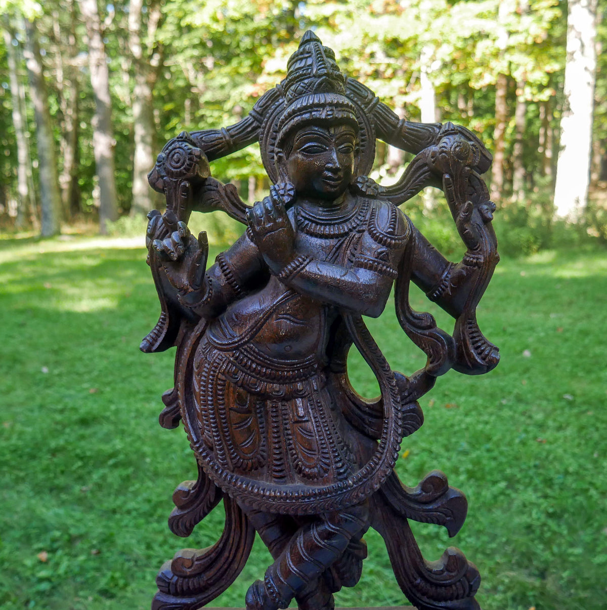 Large 24" Vintage Lord Krishna Wood Carving | Hand Carved Venugopala Flute Player | Sacred Hindu Altar Art