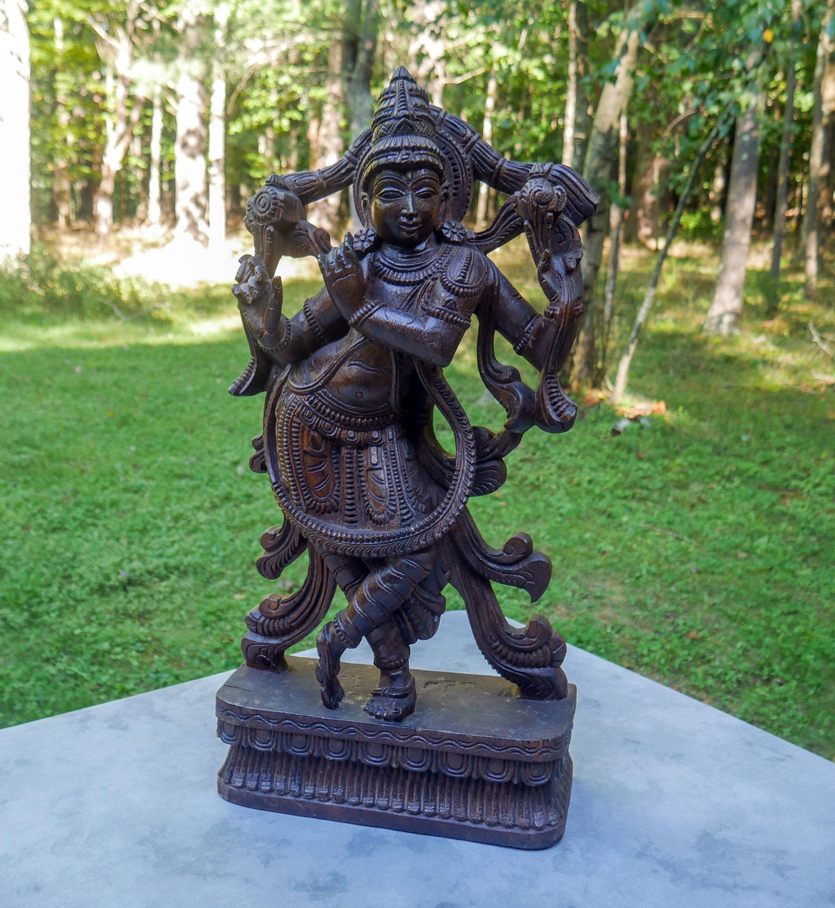 Large 24" Vintage Lord Krishna Wood Carving | Hand Carved Venugopala Flute Player | Sacred Hindu Altar Art