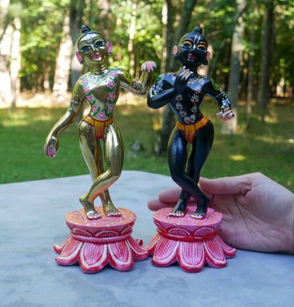 10" Vintage Brass Hand-painted Krishna Balaram Deities Complete Dresses Jewelry