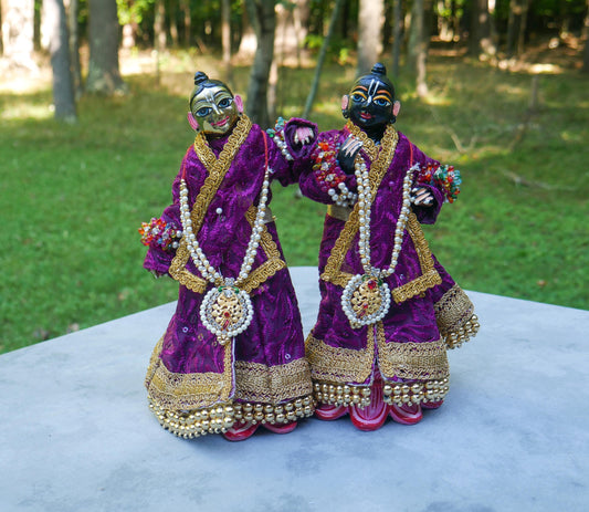 10" Vintage Brass Hand-painted Krishna Balaram Deities Complete Dresses Jewelry