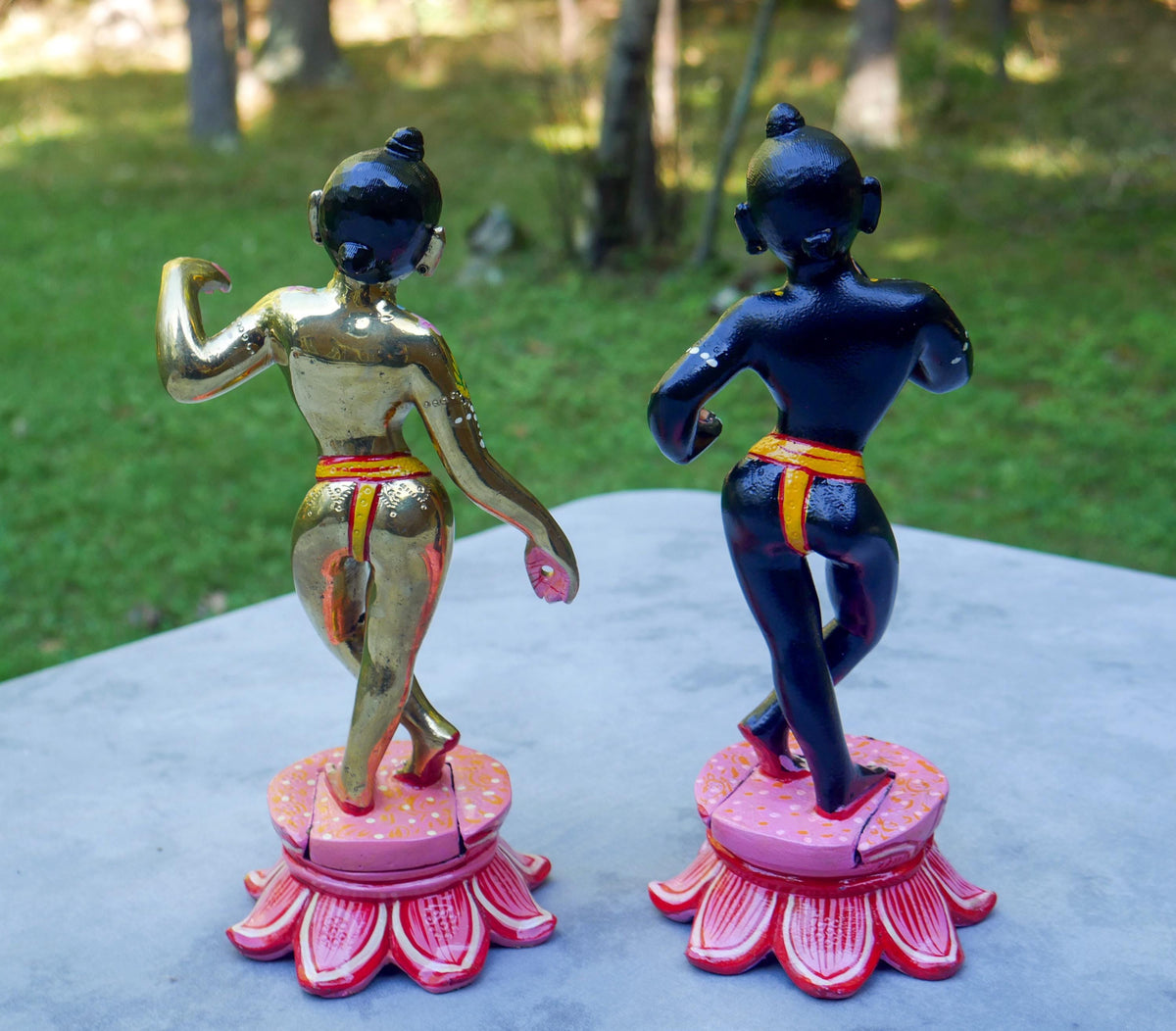 10" Vintage Brass Hand-painted Krishna Balaram Deities Complete Dresses Jewelry