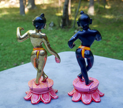 10" Vintage Brass Hand-painted Krishna Balaram Deities Complete Dresses Jewelry