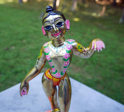 10" Vintage Brass Hand-painted Krishna Balaram Deities Complete Dresses Jewelry