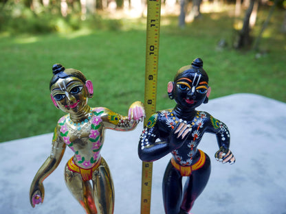 10" Vintage Brass Hand-painted Krishna Balaram Deities Complete Dresses Jewelry