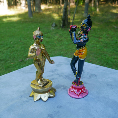 Vintage Brass Sri Sri Radha Krishna Murti Statues | Hindu God Deity