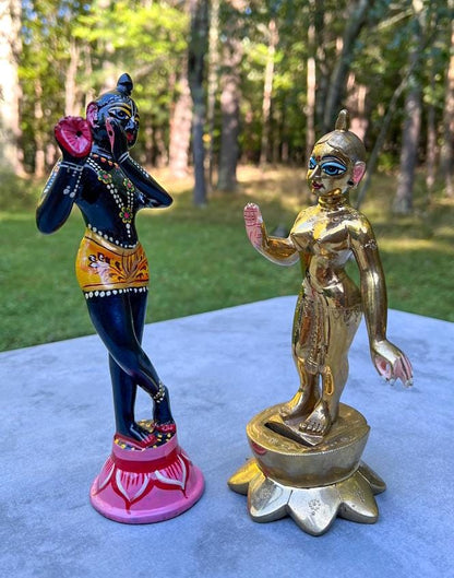 Vintage Brass Sri Sri Radha Krishna Murti Statues | Hindu God Deity