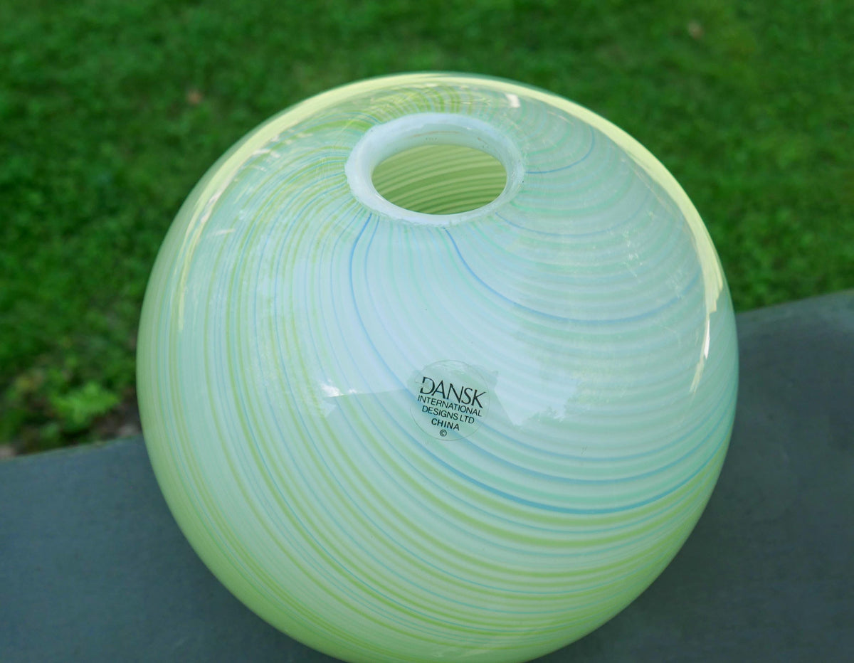 7.5" Vintage Dansk International Designs Art Glass Swirl Sphere / Orb Vase