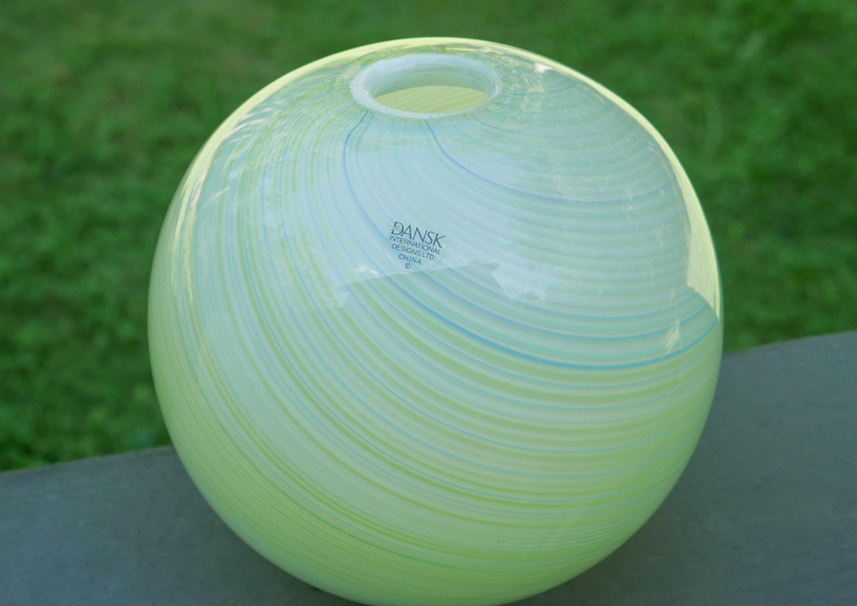 7.5" Vintage Dansk International Designs Art Glass Swirl Sphere / Orb Vase