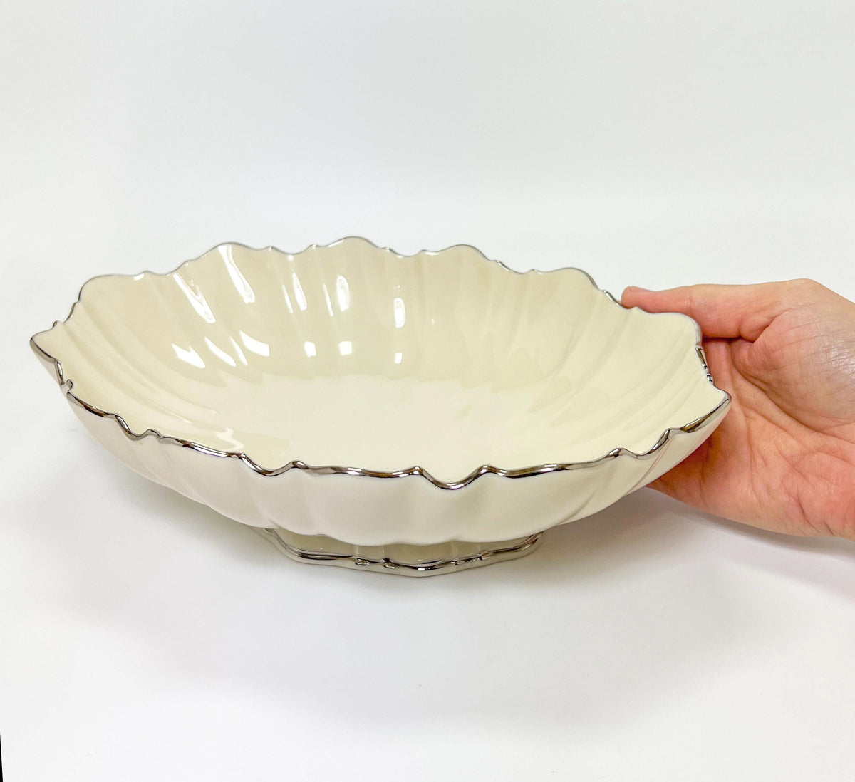 Vintage Lenox "Symphony" Scalloped Edge Silver Trimmed Oval Serving Bowl 11"