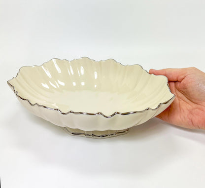 Vintage Lenox "Symphony" Scalloped Edge Silver Trimmed Oval Serving Bowl 11"