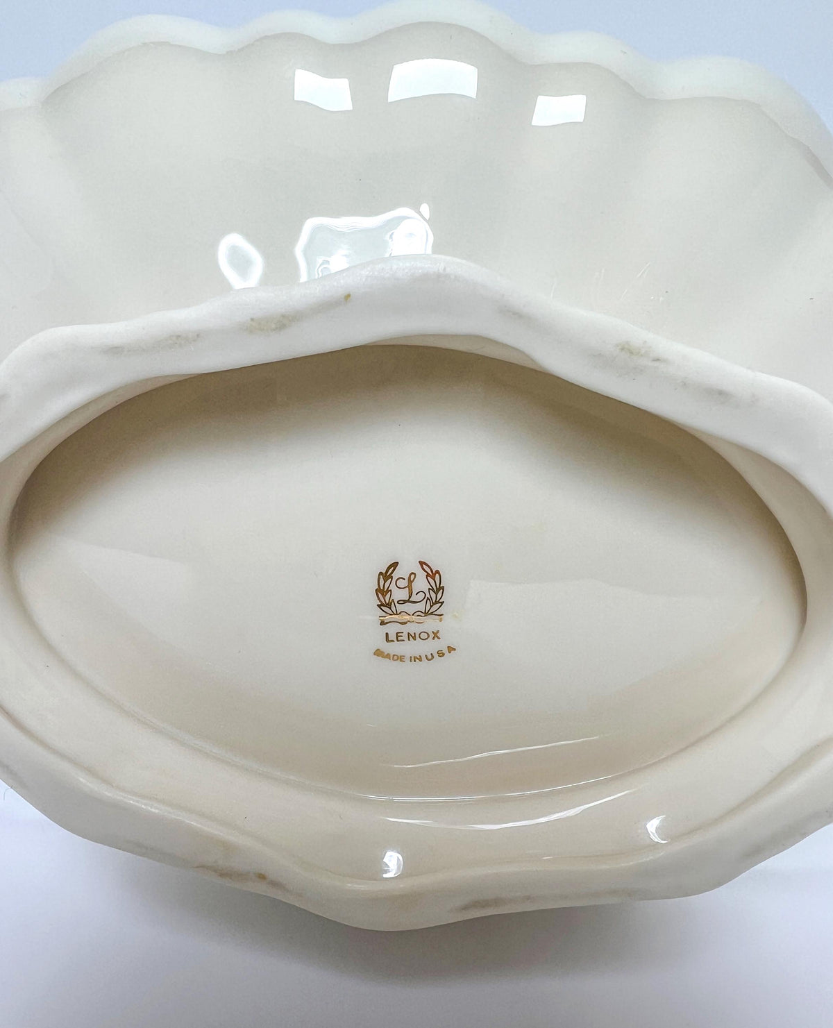 Vintage Lenox "Symphony" Scalloped Edge Silver Trimmed Oval Serving Bowl 11"