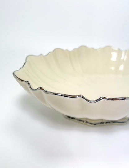 Vintage Lenox "Symphony" Scalloped Edge Silver Trimmed Oval Serving Bowl 11"