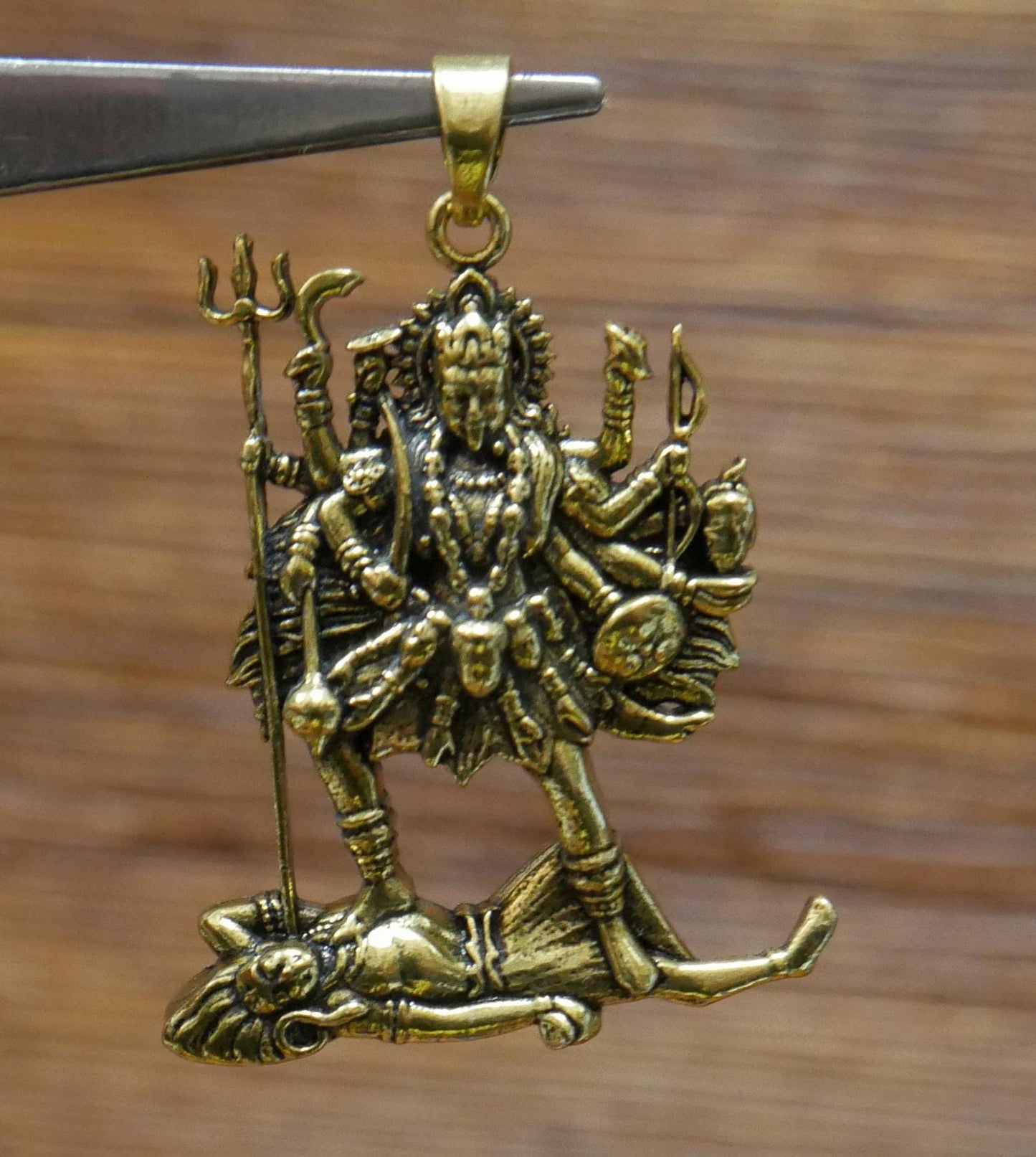 Kali Maa Pendant Brass | Hindu Goddess Kali Standing on Shiva Spiritual Jewelry Gift | Divine Feminine Protection Amulet