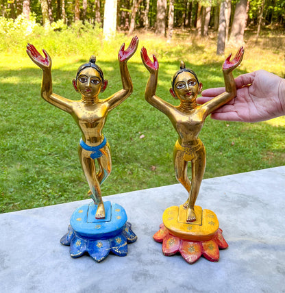 15" Vintage Brass Large Gaur Nitai Deity Statue Complete with Dresses