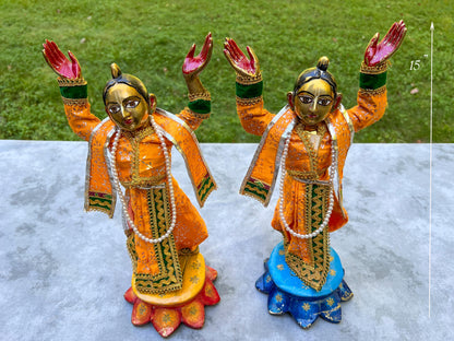 15" Vintage Brass Large Gaur Nitai Deity Statue Complete with Dresses