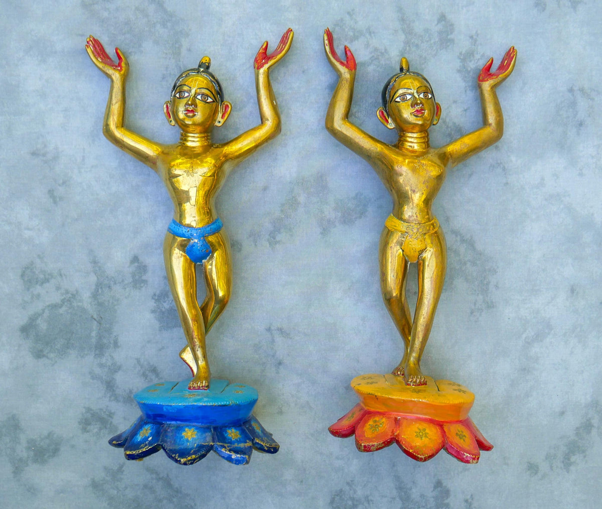 15" Vintage Brass Large Gaur Nitai Deity Statue Complete with Dresses