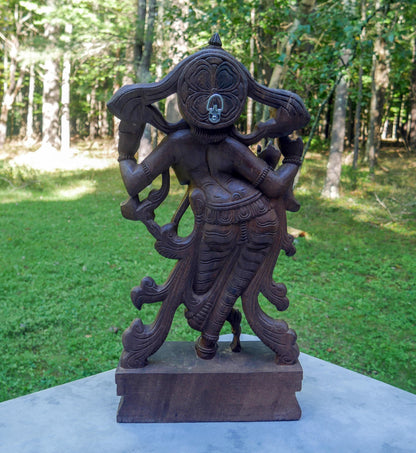 Large 24" Vintage Lord Krishna Wood Carving | Hand Carved Venugopala Flute Player | Sacred Hindu Altar Art