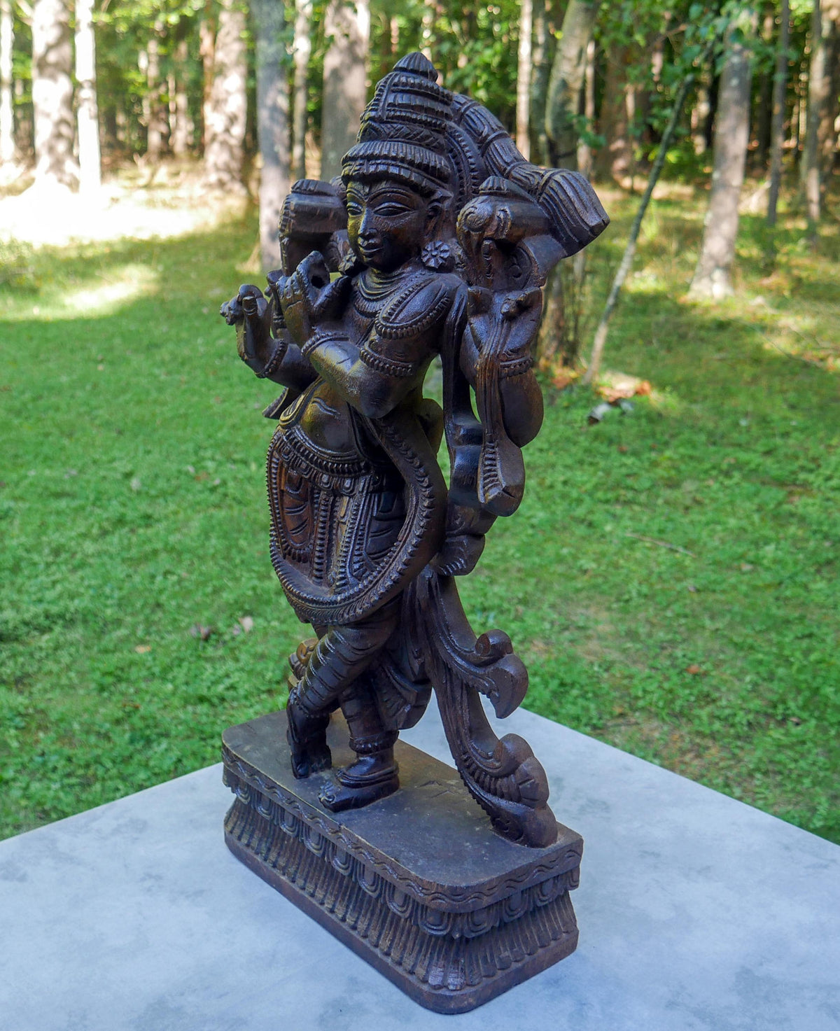 Large 24" Vintage Lord Krishna Wood Carving | Hand Carved Venugopala Flute Player | Sacred Hindu Altar Art