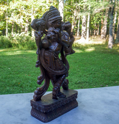 Large 24" Vintage Lord Krishna Wood Carving | Hand Carved Venugopala Flute Player | Sacred Hindu Altar Art