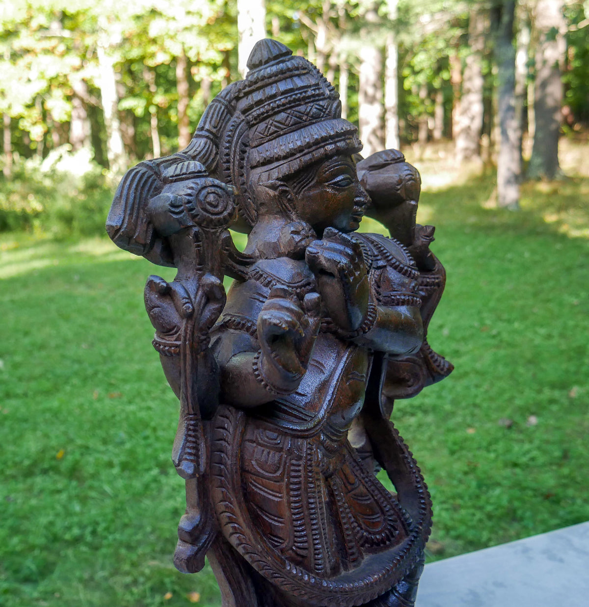 Large 24" Vintage Lord Krishna Wood Carving | Hand Carved Venugopala Flute Player | Sacred Hindu Altar Art