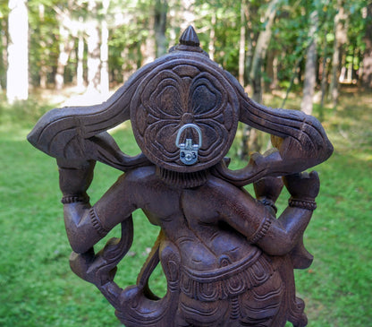 Large 24" Vintage Lord Krishna Wood Carving | Hand Carved Venugopala Flute Player | Sacred Hindu Altar Art