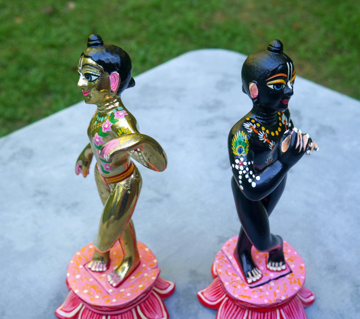 10" Vintage Brass Hand-painted Krishna Balaram Deities Complete Dresses Jewelry