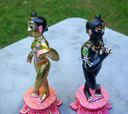 10" Vintage Brass Hand-painted Krishna Balaram Deities Complete Dresses Jewelry