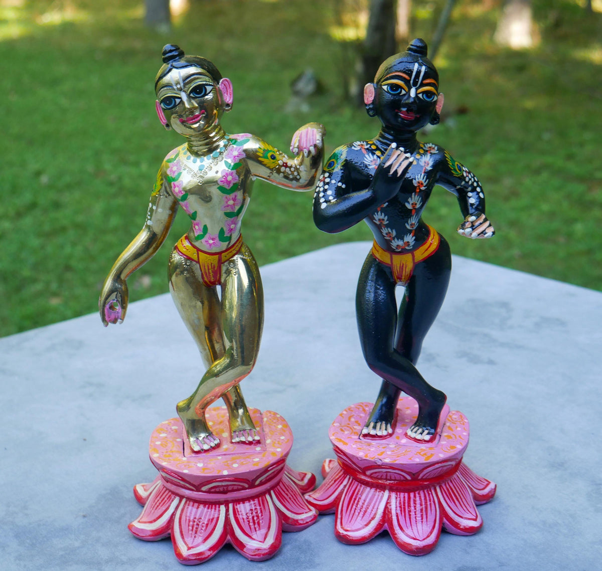 10" Vintage Brass Hand-painted Krishna Balaram Deities Complete Dresses Jewelry