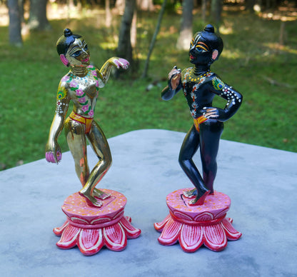 10" Vintage Brass Hand-painted Krishna Balaram Deities Complete Dresses Jewelry