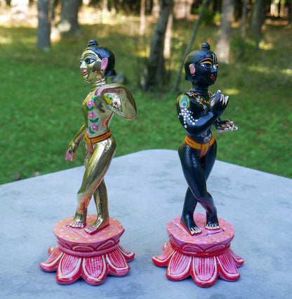 10" Vintage Brass Hand-painted Krishna Balaram Deities Complete Dresses Jewelry