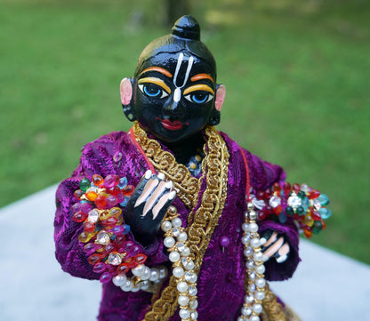 10" Vintage Brass Hand-painted Krishna Balaram Deities Complete Dresses Jewelry
