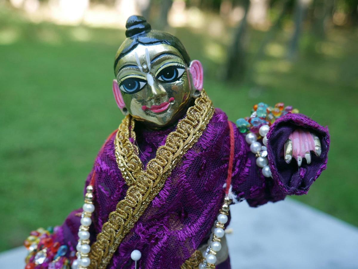 10" Vintage Brass Hand-painted Krishna Balaram Deities Complete Dresses Jewelry