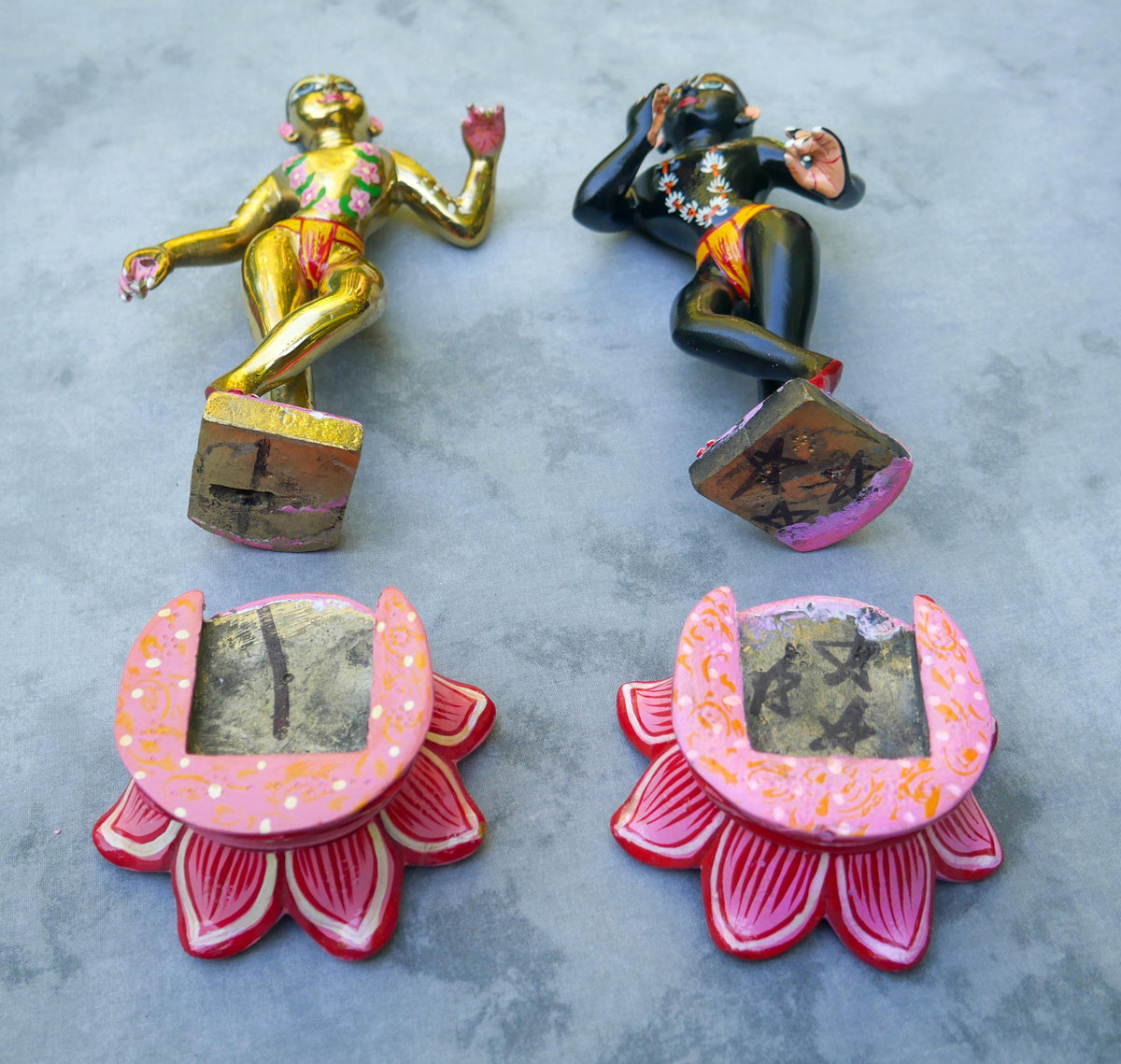 10" Vintage Brass Hand-painted Krishna Balaram Deities Complete Dresses Jewelry