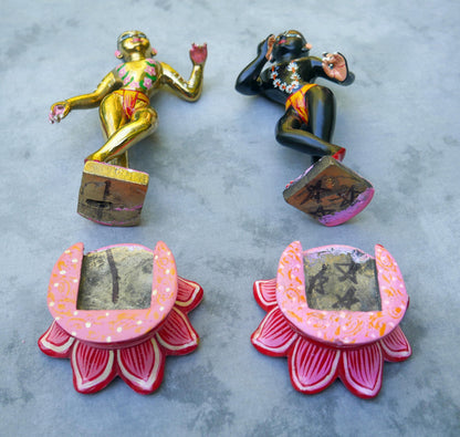 10" Vintage Brass Hand-painted Krishna Balaram Deities Complete Dresses Jewelry