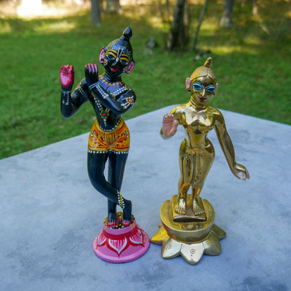 Vintage Brass Sri Sri Radha Krishna Murti Statues | Hindu God Deity
