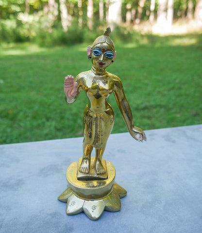 Vintage Brass Sri Sri Radha Krishna Murti Statues | Hindu God Deity