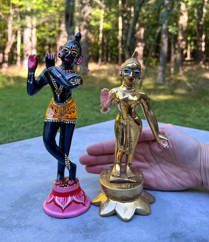 Vintage Brass Sri Sri Radha Krishna Murti Statues | Hindu God Deity