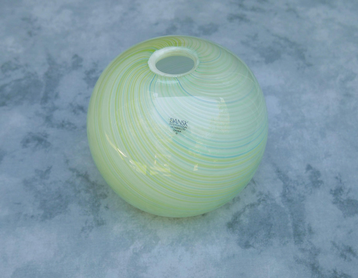 7.5" Vintage Dansk International Designs Art Glass Swirl Sphere / Orb Vase