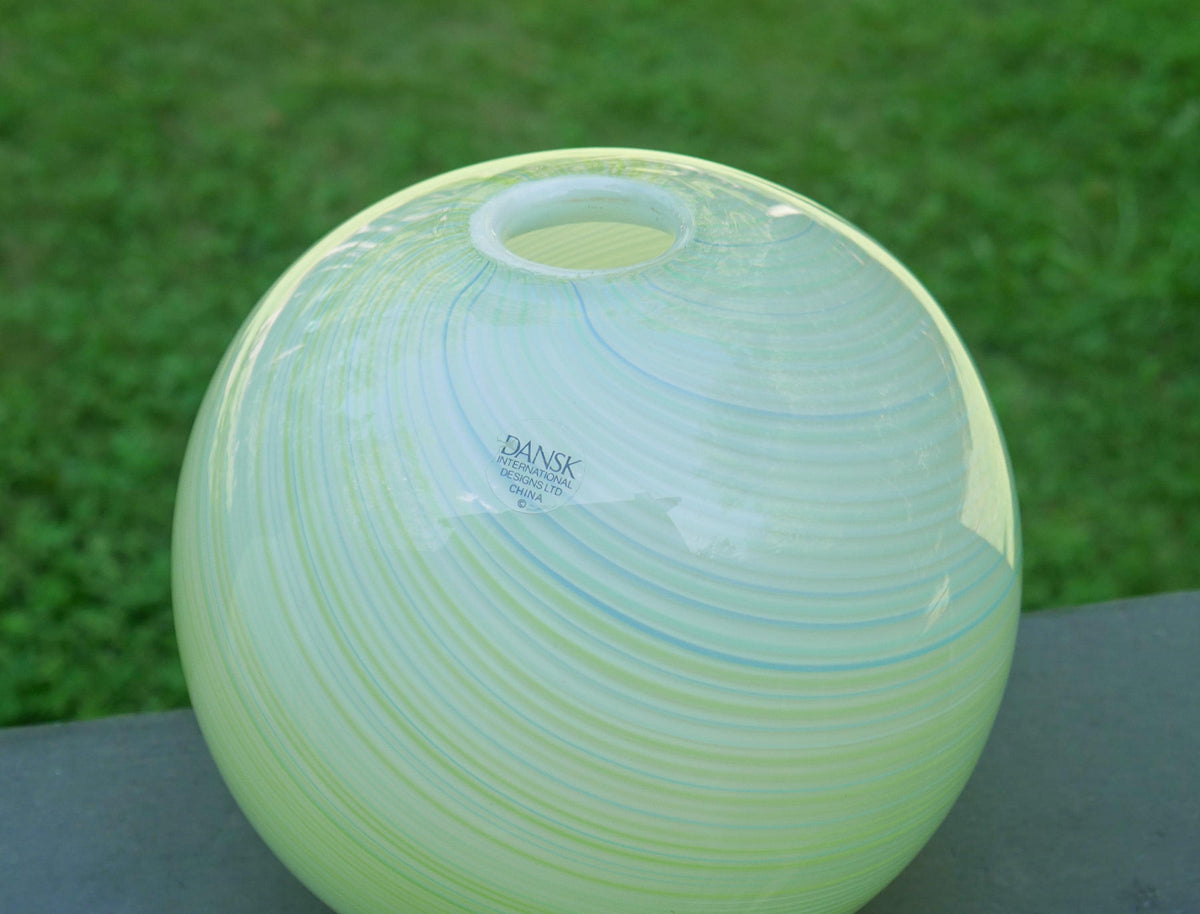 7.5" Vintage Dansk International Designs Art Glass Swirl Sphere / Orb Vase