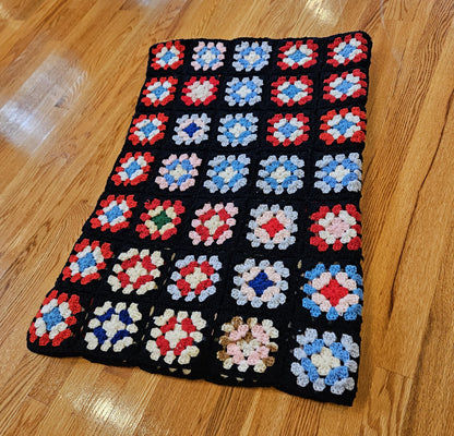 Vintage Handmade Granny Square Crochet Afghan Throw Sofa Blanket - 69" x 47"