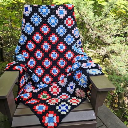 Vintage Handmade Granny Square Crochet Afghan Throw Sofa Blanket - 69" x 47"