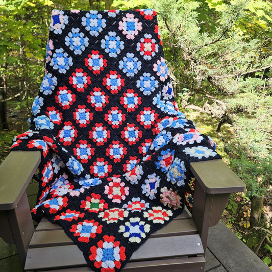 Vintage Handmade Granny Square Crochet Afghan Throw Sofa Blanket - 69" x 47"